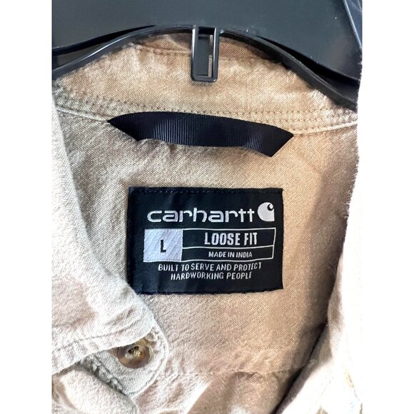 Carhartt Shirt Mens Large Tan Loose Fit Cotton Button Up Workwear Pair of 2 - Picture 5 of 12